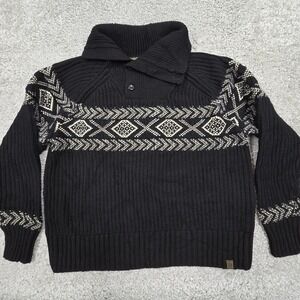 Banana Republic Sweater Mens XL Black Arran‎ Fair Isle Wool Blend Chunky
